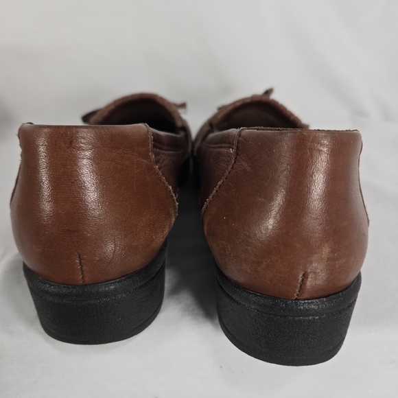 Dexter Loafer Brown Leather Shoe with Tassel Raised Wedge Heel Women's 7.5 N - Picture 6 of 10